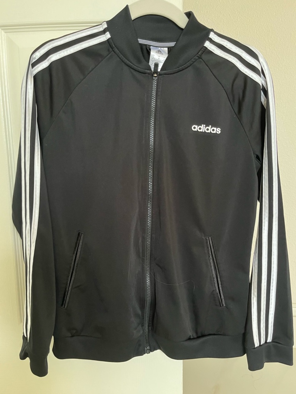 adidas Black Track Jacket with White 3-Stripes size M